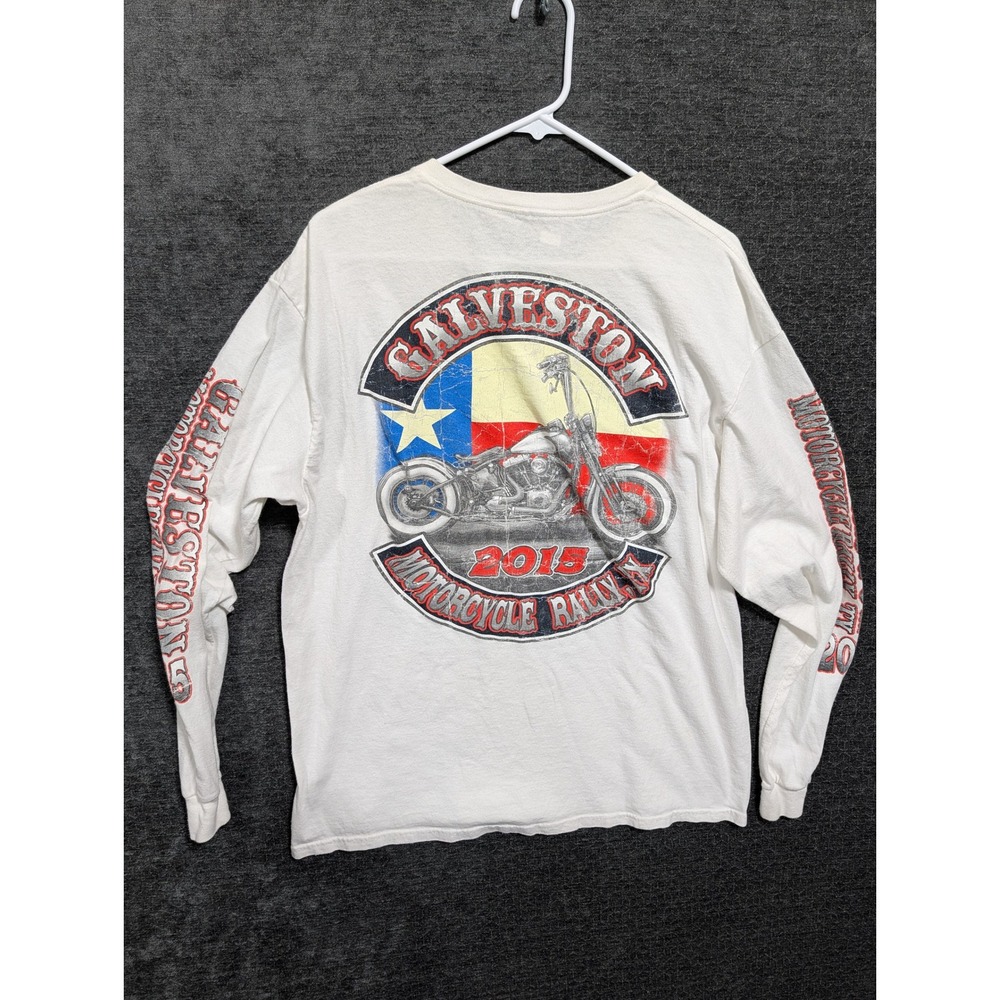 Galveston Motorcycle Rally 2015 Long Sleeve Graphic T-Shirt White Texas Biker